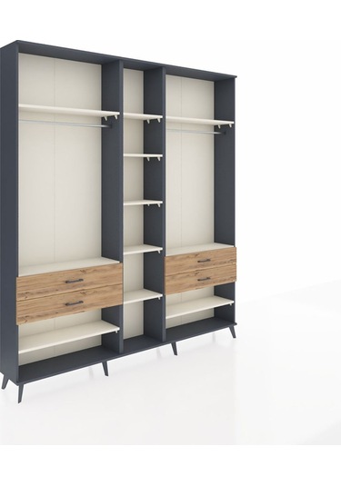 Arges Dolap 11 Raflı 4 Çekmeceli 2 Askılı 220x30x243 Antrasit-aytaşı/çam Aytası/atlas Çam