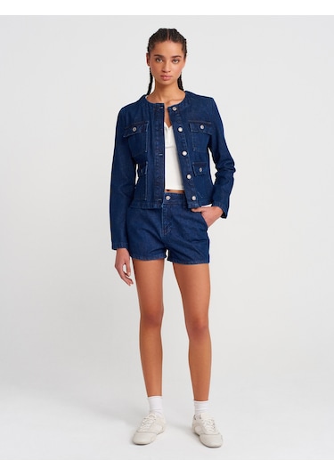 Dilvin 65365 Dört Cepli Kısa Denim Mont-lacivert Lacivert