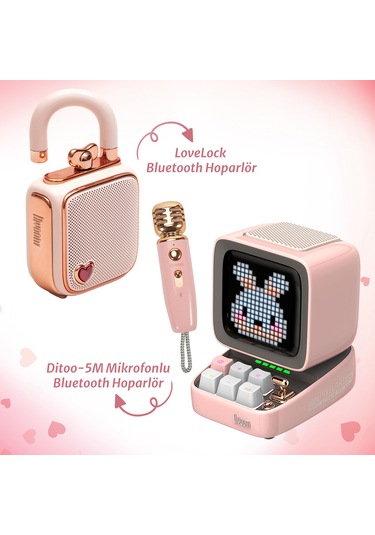 Divoom Ditoo-5m Karaoke Mikrofonlu Bluetooth Hoparlör Ve Ses Kayıt Özellikli Lovelock  Seti, P