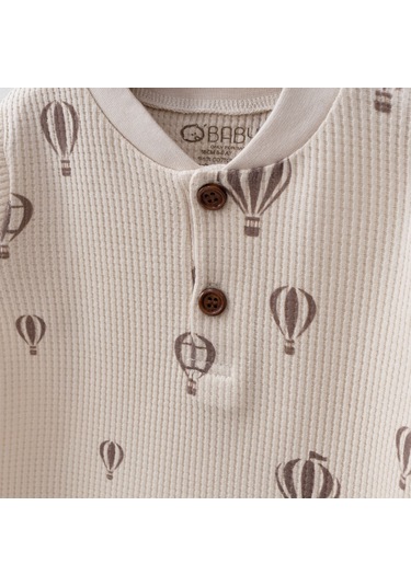 Balon Baskılı 2'li Takım Kahverengi - Krem