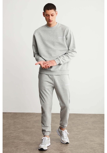 Marshall Erkek Pamuklu Içi Polarlı Nakışlı Relaxed Grimelanj Eşofman Takımı