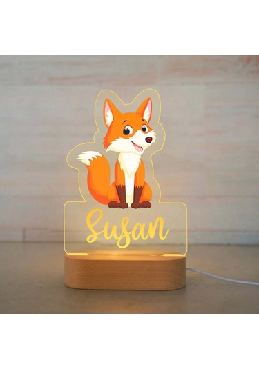 Kişiye Özel Çocuklar İçin Hayvan Gece Lambası İsimli Akrilik Lamba 14 Çok Renkli