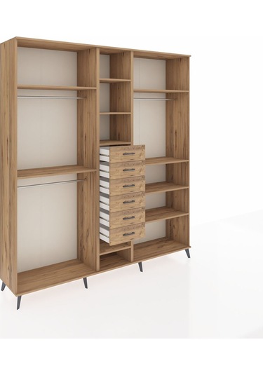 Hyperion Dolap 10 Raflı 6 Çekmeceli 3 Askılı 220x44x243 Çam-çam/çam Atlas Çam/atlas Çam