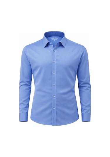 Atilla Özer Slim Fit Pamuk Saten Uzun Kol Erkek Gömlek - 7533 Mavi