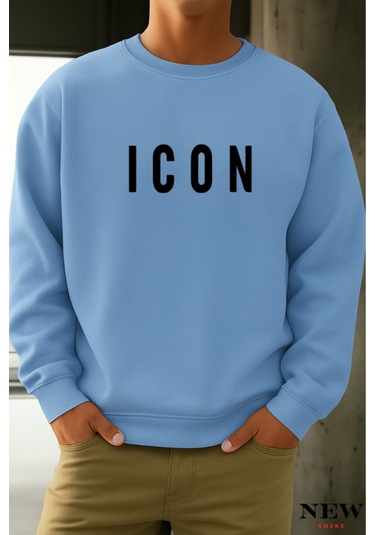 Icon Baskılı Bisiklet Yaka Sweatshirt Bebe Mavisi