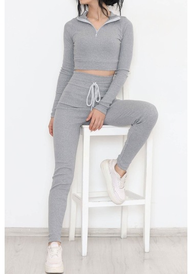 Mokashopin - Fermuarlı Crop Takım Gri - 12130.1748. 001