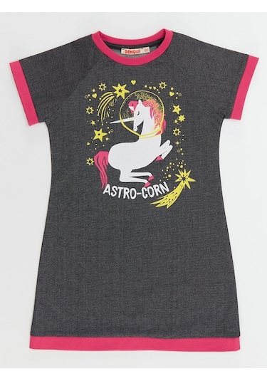Denokids Mushi Astrocorn Kız Elbise Gri