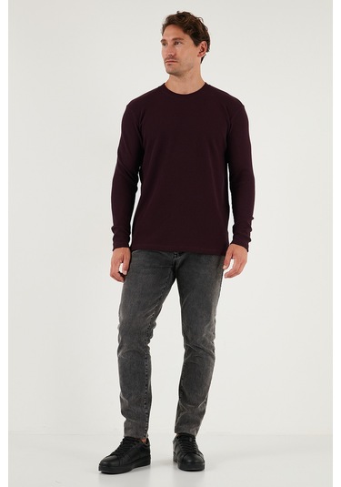 Buratti Pamuklu Bisiklet Yaka Slim Fit Basic Erkek Sweat 5905073 Vişne