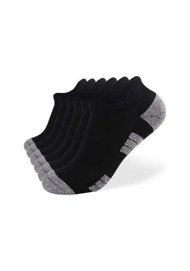 Yuntech01 Siyah Spor Çoraplar L Beden 43-46 - 6 Çift Paket - Pamuklu, Elastik Bantlı Ayak Altı Desenli Siyah
