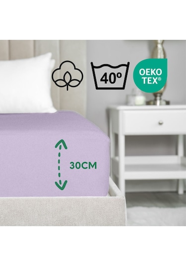 Home Eco Lastikli Çarşaf %100 Pamuk Tek / Çift Kişilik Ekonomik Serisi Oeko-tex Sertifikalı Mor / Eflatun Mor - Eflatun