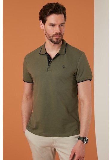 Buratti % 100 Pamuk Düğmeli Regular Fit Erkek Polo Yaka T Shirt 5902118 Haki