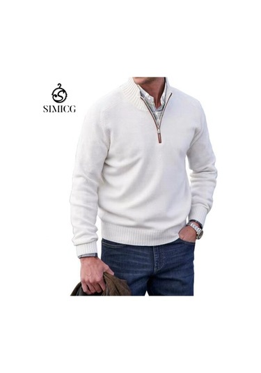 Yeni Moda Basit Çok Yönlü Sıcak Erkek Kazağı Beyaz