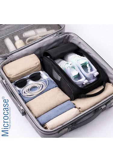 Microcase Çok Amaçlı Fileli Ayakkabı Düzenleyici Seyahat Çantası Hurç 34x23x14 Cm 3 Adet Al5503 Siyah