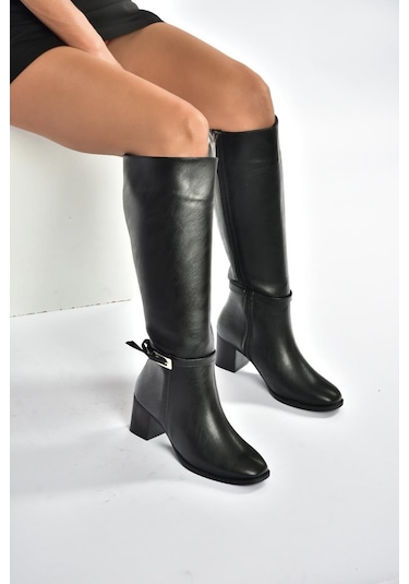 Fox Shoes V973600509 Siyah Kalın Topuklu Kadın Çizme Siyah