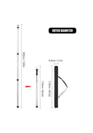 Ximistore9 Açık Hava İçin Ayarlanabilir 4 Parçalı Alüminyum Tente Direği - 3.0m Siyah Siyah