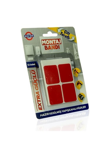 Boss Tape 3876 Çift Taraflı Ekstra Güçlü Montaj Bandı Ped 25mmx30mm 12li Blister