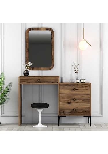 Lizbon Makyaj Masası Aynalı - Ceviz / Ceviz