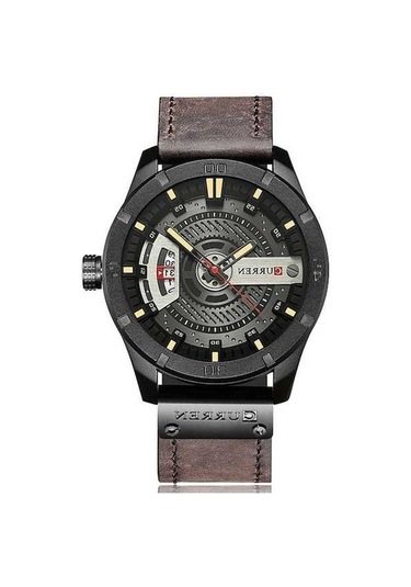 Fastbuy Erkek Askeri Kuvars Saat, Siyah Kasa, Koyu Kahverengi Bant, Curren M8301, Çok Renkli Modeller Çok Renkli