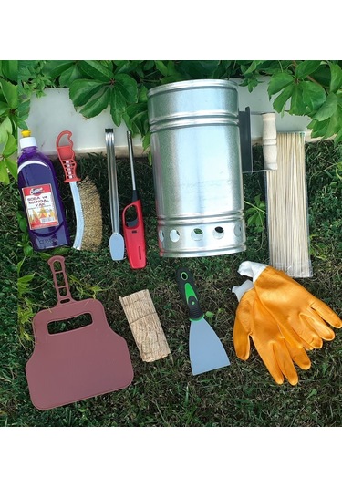 Mangal Barbekü Yakma Temizleme Seti 10 Parça Yakıt Jel Çakmak