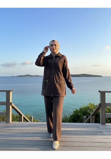 Nuss 1089 Çep Detayli Pantolonlu Takım - Kahve