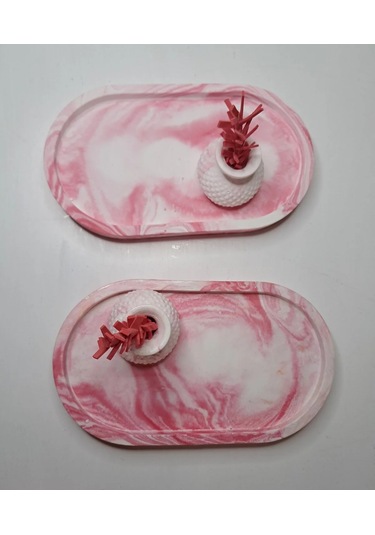 2 Adet Pembe Beyaz Dekoratif Sunum Tabağı Minik Vazo Ve Süs 18 Cm