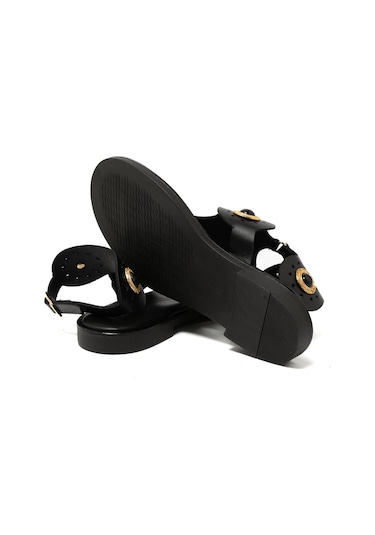 19 Black Sandalet Kadın 21075 Myconian 2025 Greek Sandal Siyah