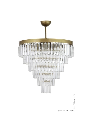 Linsa 55 Cm'lik Kristal Cam Taşlı Lüks Avize - Eskitme Renk Eskitme