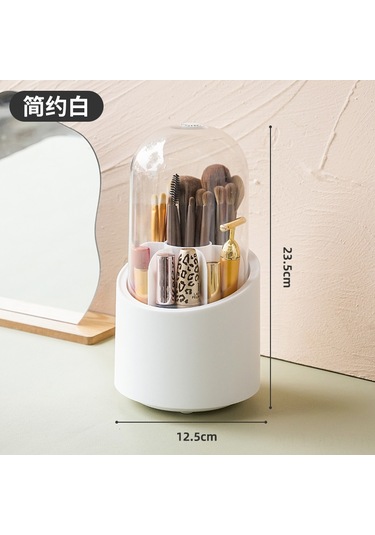 Youmex Kabartmalı 360 Döner Makyaj Fırça Saklama Kutusu - Toz Koruyucu Kapaklı, Dolap Üstü Kalem/ Göz Farı Fırçası Organizer, Modern Beyaz Beyaz