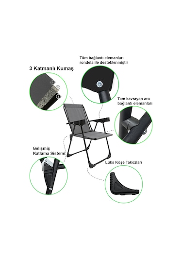 Silva 4 Adet Kamp Sandalyesi Bardaklıklı - Gri