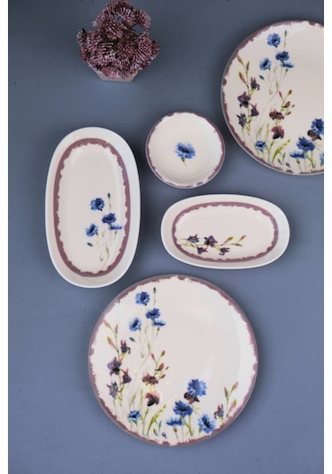 Tabak Evi Porselen Morden Kahvaltı Ve İkram Takımı 6 Kişilik 14 Parça Çok Renkli