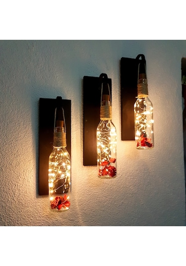 Led Işıklı, Mat Siyah Renkli Duvar Aplik, 3 Lü Set