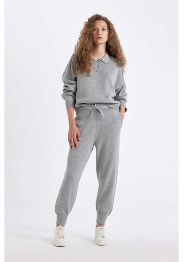 Defacto Jogger Triko Pantolon Cepli Basic Düz Beli Lastik Bağcıklı R1701AZ24WNGR211 Gri