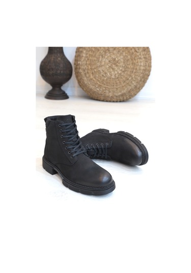 Konfores 1416 Anatomik Tabanlı Hakiki Deri Fermuarlı Erkek Spor B Siyah Nubuk