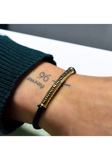 Lilarote Kralın İzleri Deri Kordonlu Erkek Bileklik Altın