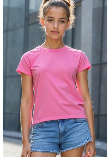 Şeker Pembe Çocuk T-shirt Kız Erkek Unisex %100 Pamuk Şeker Pembe