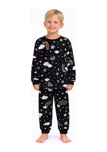 Mini Stella Kids Gece Temalı Erkek Çocuk Pijama Takımı Siyah