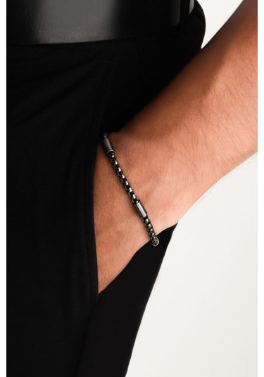 Zincir Detaylı Çelik 21 Cm Erkek Bileklik Gri