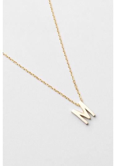 M Harfi 18 Ayar Sarı Altın Kaplama 45 Cm Gümüş Kolye Gold - Gümüş