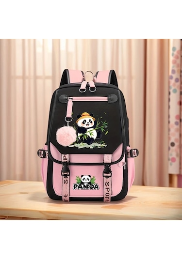 Dream011 Moda Yaratıcı Pembe Panda Desenli Tip A Sırt Çantası Büyük Kapasiteli Ayarlanabilir Askılı Günlük Kullanım İş Ve Seyahat İçin İdeal Pembe