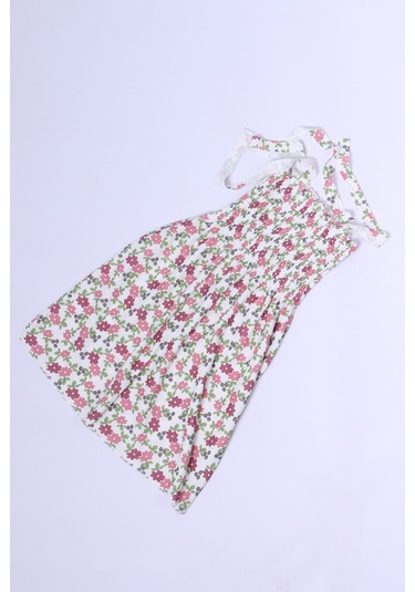 Kız Çocuk Askılı Elbise Çiçek Desenli B35 Hcm00119 Pudra Pembe