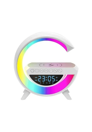 Ablosuz Şarj Istasyonu Speaker Özellikli Led Işıklı Fm Radyolu Bluetooth Speaker