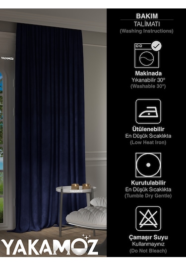 Yakamoz Kadife Görünüm Lacivert Ada Fon Perde Ekstraforlu Velvet Touch Serisi Lacivert