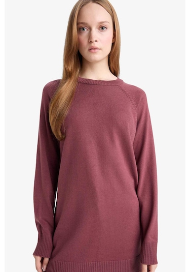 Defacto Regular Fit Bisiklet Yaka Basic Düz Triko Kazak Tunik C4474ax25wnbr350 Bordo