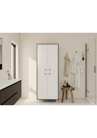 Vadi Çok Amaçlı Banyo/kiler Dolabı Koyugri-beyaz Renk Koyu Gri