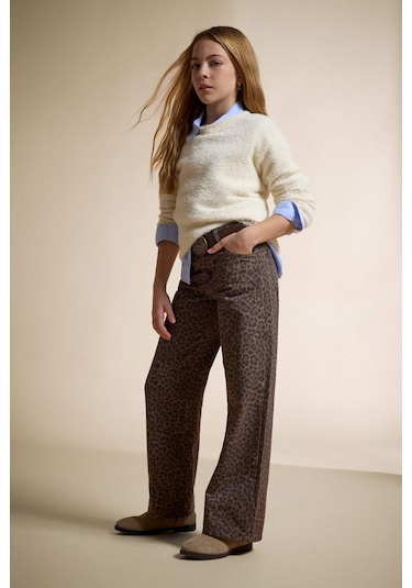 Defacto Kız Çocuk Regular Fit Bisiklet Yaka Triko Kazak Y2640a625wner105 Ekru-er105