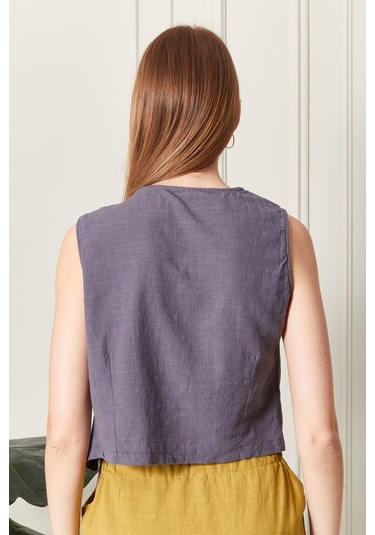 Şık Farklı Tarz Asi Keten Bluz - Modern Ve Cesur Tasarım Antrasit