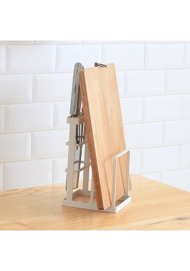 Pazly Bıçak Bloklu Kesme Tahtası Tutucu, Doğrama Tahtası Düzenleyici, Mutfak Rafı, Tencere Kapağı Standı, Beyaz Beyaz