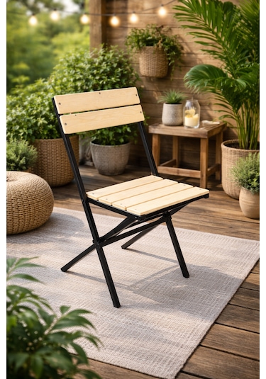 Ecowood Katlanır Sandalye Balkon Bahçe Kamp Siyah - Siyah