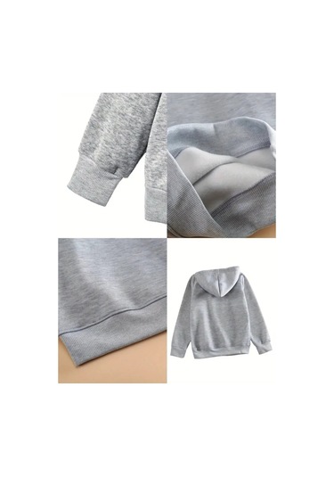 Kışlık Kapüşonlu Sweatshirt, Çocuk Örümcek Ağ Kalpli Baskılı Gri
