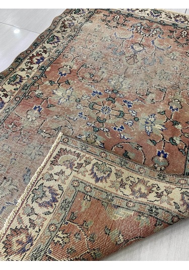 El Dokuma Eskitme 115X192 Kiremit Mavi %100 Yün Vintage Halı ! Yeşil